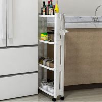 Kitchen Food Fridge Side Shelf Storage Rack 3/4 Layer Gap Organizer Holder with Wheels Trolley Plastic Shelf Bathroom Floor Rack Bathroom Counter Stor