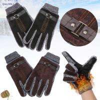 QIEQ MALL Mens Warm Thicken Winter Gloves Leather Knitted Thermal Mittens