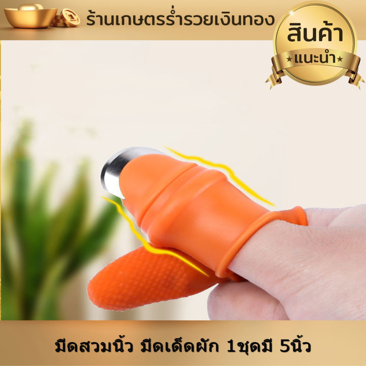 ปลอกนิ้วเด็ดผัก-มีดหยิบผัก-มีดสวมนิ้ว-มีดเด็ดผัก-1ชุดมี-5นิ้ว-เด็ดยอด-ตัดปลายยอด-หรือเด็ดผักทำครัวในบ้าน-สะดวก-เล็บไม่ดำ-งานดี