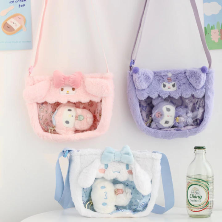 sanrio-kuromi-my-melody-กระเป๋าตุ๊กตาใส-kawaii-cinnamoroll-messenger-กระเป๋าการ์ตูนอะนิเมะตุ๊กตา-plush-crossbody-กระเป๋าสำหรับ-girls