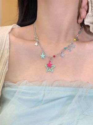 □☼ FANTAI pink and green five-pointed star necklace female minority design sense dopamine y2k sweet cool style accessories babes