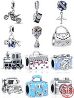 New 925 Silver Travel Pendant Fit Pandora Original Bracelet For Women Bead Airplane passport suitcase camera Car Charms Jewelry