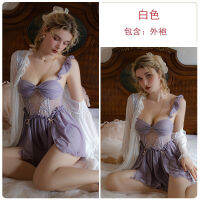 2023 Hot Sexy Low-Cut V-Neck Plus Chest Pad Mesh Lace See-Through Temptation Waist Slimming Homewear Suit P3455