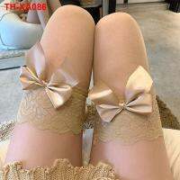 Internet celebrity royal sister style sexy complexion bow translucent black stockings spring and summer thin pure lust lace over-the-knee socks