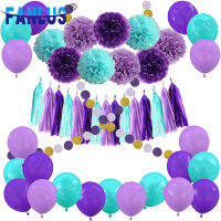 55pcsSet Artificial Paper Flower Pompoms Decor Birthday Latex Balloons Decoration Mermaid Party Baby Shower Boy Girl Favors