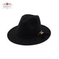 QBHAT Unisex Pannama Wool Felt Fedora Hats With Feather Fringes Decoration Men Women Wide Brim Jazz Panama Hat Chapeau QB29