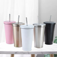 Straw Cup Stainless Steel 304 Double-Layer Vacuum Insulation Coffee Cup Car Portable Water Cup