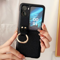 HOCE เคสโทรศัพท์หนังลายลิ้นจี่สำหรับออปโป้ไฟนด์ N2พลิกพร้อมห่วงจับเคสขาตั้งสำหรับค้นหา N2พลิก Lucury สีบริสุทธิ์เคสป้องกัน N2flip