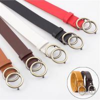 Fashion Leather Waist Belt / Women Black White Double Ring Belt / Round Buckle Wild Waistband / PU Leather Casual Waistbands