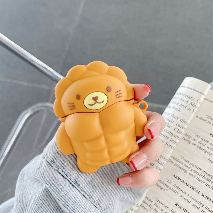 cut-cartoon-3d-muscle-lion-bear-silicone-airpods-case-for-apple-airpods-1-2-3-pro-wireless-protective-charging-soft-back-cover-headphones-accessories
