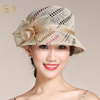 Lady Summer Straw Hat Female Fedoras Sun Cap Dome Flowers Fisherman Hat Sunscreen British Straw Hats Adjustable B-8727