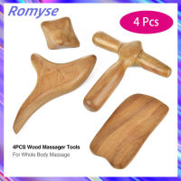 Romyse 4Pcs Sandalwood Body Massager Guasha Reflexology Acupuncture Therapy Shiatsu Roller SPA Trigeminal Massager for Foot Back Neck Pressure Point M