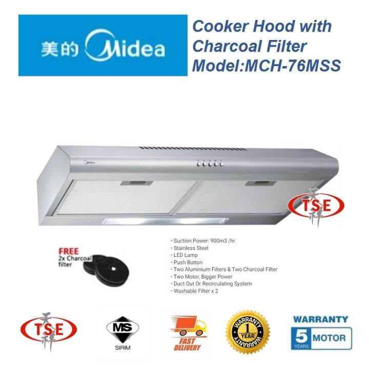 MIDEA MCH-76MSS Slim Cooker Hood 900m3 /hr | Lazada