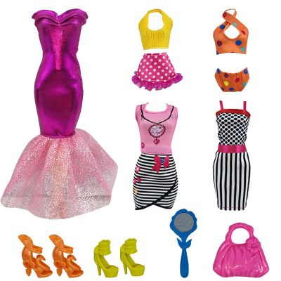 9pcs Doll Daily Wear Fashion OutfitsCasual Dress Shirt Skirt Dollhouse Clothes For Barbie Accessories Doll