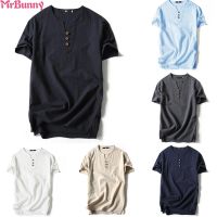 CODiy085671 【MRBUNNY】Classic Mens Summer Henley Neck Plain Casual Loose Fit Short Sleeve T Shirt Tops【menswear】