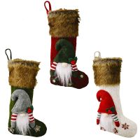 3 PCS Christmas Stocking with Cute 3D Plush Swedish Gnome for Fireplace Hanging Xmas Decorations Party Decor 17" Wholesale XB Socks Tights