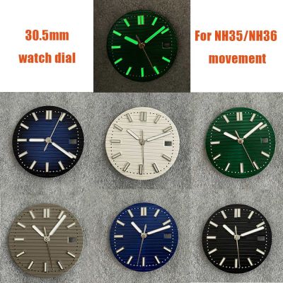 30.5Mm Watch Dial+Watch Hands Watch Accessory Set Green Luminous Strip Nail Mens Watch Replacement Parts For NH35/NH36 Movement