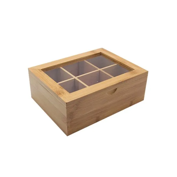 Bamboo Square Tea Box 6-compartment 21x16x7.5cm 