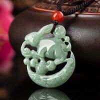 Natural Hand-Carve Ice Species Zodiac Jade Rabbit Appeared In The Moon Lucky Pendant Jewelry Men Women Luck Gift Amulet Necklace