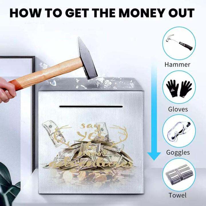 Stainless Steel Piggy Bank Cash Box Piggy Box Safe Security Vault Box