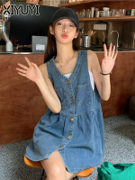 XIYUYI Women Short Skirt Sleeveless Denim Dress Korean Style Loose Casual Sling Short Skirt Denim dress denim overalls for women summer slim Korean style fashion sleeveless suspender dress