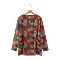 【มีไซส์ใหญ่】Plus Size XL-4XL Womens Floral Printed Shirts Oversized A-line Vintage Tops Large Size Female Spring Autumn T-shirts