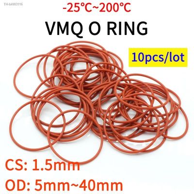 ♙ 10pcs VMQ O Ring Seal Gasket Thickness CS 1.5mm OD 5 40mm Silicone Rubber Insulated Waterproof Washer Round Shape Nontoxi Red