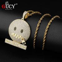 GUCY Round Face Character Zipper Mouth Iced Out Cubic Zircon Pendant &amp; Necklace Gold Silver Color Hip Hop Jewelry For Men