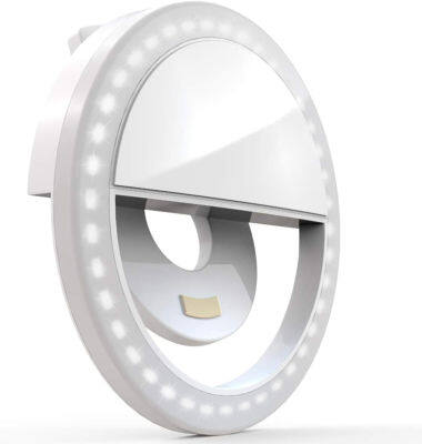 Auxiwa Clip on Selfie Ring Light [Rechargeable Battery] with 36 LED for Smart Phone Camera Round Shape, White