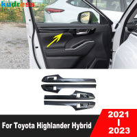 ฝาครอบแต่งมื่อจับประตูด้านในรถยนต์ของ YON สำหรับ Toyota Highlander Hybrid 2021 2022 2023อุปกรณ์ตกแต่งภายในของตกแต่งคาร์บอนไฟเบอร์