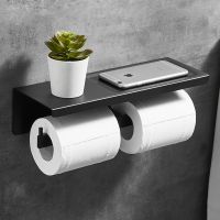 ♦۩๑ Duży czarny uchwyt na papier toaletowy na ścianę akcesoria łazienkowe uchwyt na papier toaletowy stojak na telefon do przechowywania z półką