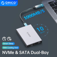 ORICO อลูมิเนียม Dual Bay Dual NVMe M2 SSD Case รองรับ M.2 NVMe SSD Disk สำหรับ M Key B &amp; M Key SSD เครื่องมือฟรี Enclosure