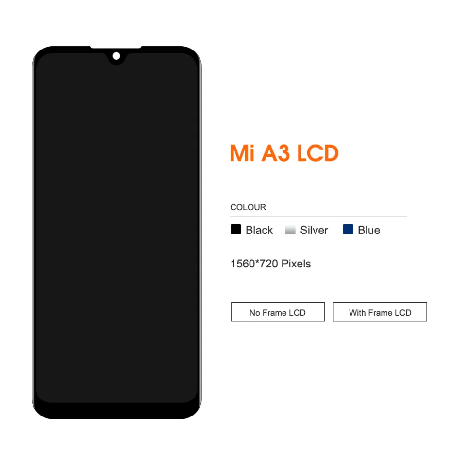 Display lcd by Xiaomi Mi A3 Mi CC9e with black touch screen with silver  frame Service Pack