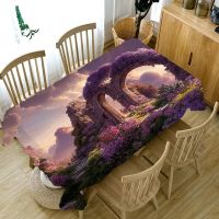 ♈▫ 3d Strange Mountain Scenery Printed Tablecloth Home Table Decoration Kitchen Dining Rectangular Stain-Resistant Tablecloth