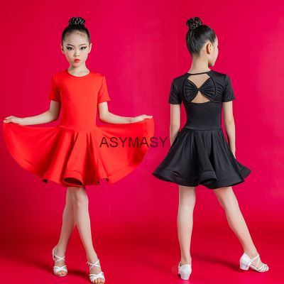 ❈♝✗ Girl Latin Dance Dress Ballroom Children Dance Costume Salsa Black Red Kids Tango Dresses Dancing Stage Performance Clothing