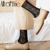 Floral Printed Woman Socks Cotton Funny Socks Fit Without Falling Winter Vintage Sleepwear Meias Harajuku Women Socks For Girls