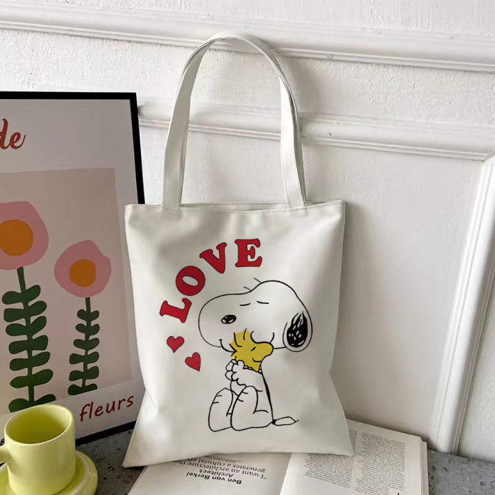 Snoopy White Handbag Simple Canvas Bag Japanese Versatile Lazy