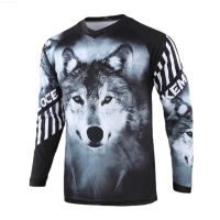 ☇▪☃  2023 Men  39;s Wolf 3D Long Sleeve Quick Dry Mountain Bike Sports Quick Dry T Shirt Motocross S {in store}