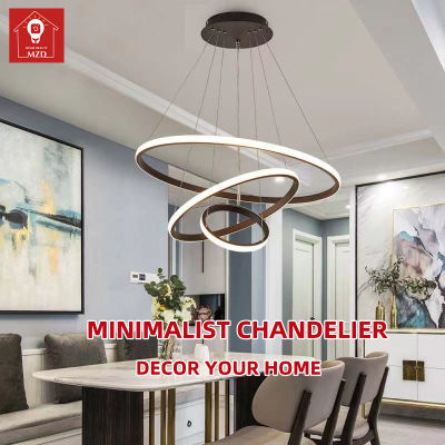 MZD【With 3 Colors Bulb】Modern Minimalist Nordic Dining Room Lamp Bedroom Ring Chandelier Creative LED Ceiling Dining Chandelier