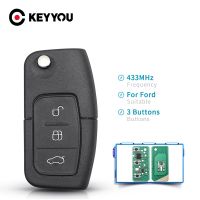 KEYYOU ตัด3ปุ่มปุ่มควบคุมรีโมทพลิกพับได้สำหรับ Ford Focus Mondeo Fiesta 2013 Fob กรณี433Mhz ชิป4D63