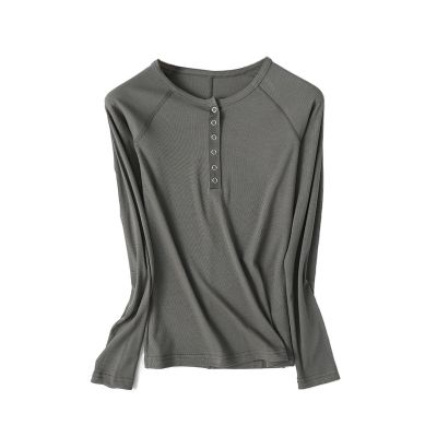 Womens Raglan Sleeve Henley Tops Snap Button Ribbed Slim Fit Tees Essential T Shirts S,M,L 2023 Fashion Soft Fabric