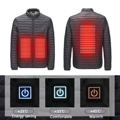 ZZOOI New Infrared USB Heated Down Jacket Men Thermal Outdoor Electric Battery Abdominal Back Heating Long Sleeves Winter Clothes