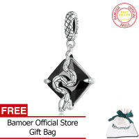 BAMOER 925เงินสเตอร์ลิงสีดำสแควร์แก้วงูแขวนลูกปัดงูรูปแบบ Charms สำหรับสร้อยข้อมือผู้หญิงสร้อยคอ DIY BSC691