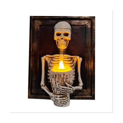 Halloween Led Candle Light Skeleton Framed Skeleton Torso Holding Candle Light Wall Ornament Horror Props Decoration Halloween Skeleton Candles