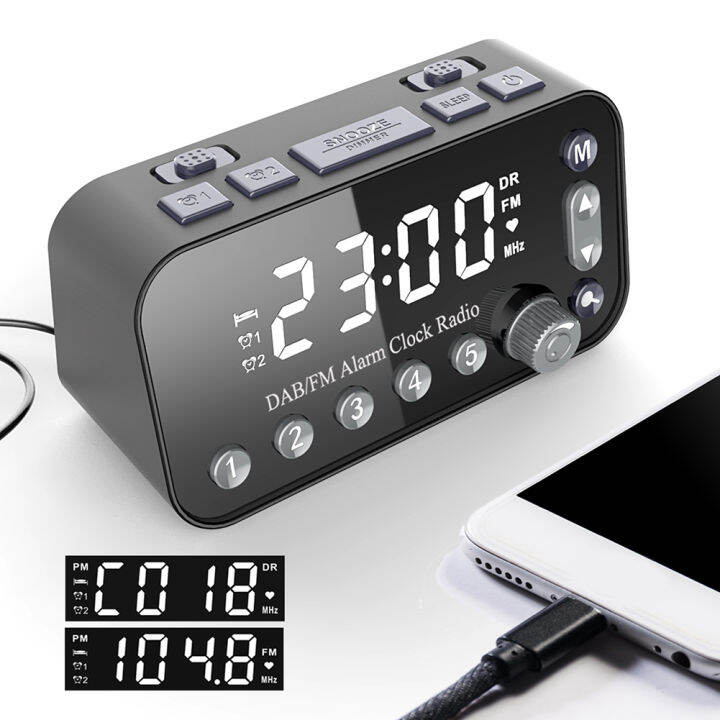 elegant-alarm-clock-dab-fm-radio-dual-usb-charging-port-adjustable-alarm-volume-alarm-clock-broadcasting-radio