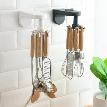 Under-Cabinet Spinning Kitchen Utensil Storage 6-Hook Hanger