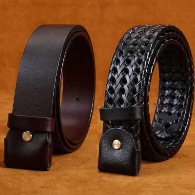 Article belt leather belt without a male smooth middle-aged belt buckle does not lead the cowhide leisure woven belts tide male
