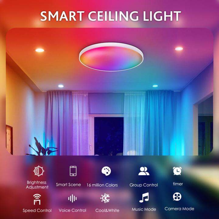 LED Ceiling Light Bluetooth Speaker Fixtures Remote Control Modern