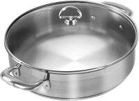 Chantal Induction 21 เหล็กกล้า Sauteuse พร้อมฝาปิดกระจกนิรภัย (5-Quart) 5 quart Sauteuse Brushed Stainless Steel