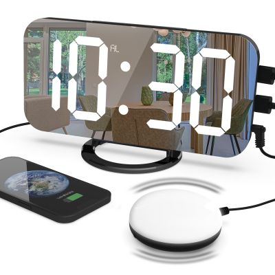 กระจกสั่นเตือนเสียงดังจอแสดงผลขนาดใหญ่นาฬิกาดิจิตอล LED ในบ้านไฟกลางคืนหรี่แสงได้สำหรับห้องนอนเด็กนอนหลับหนัก
